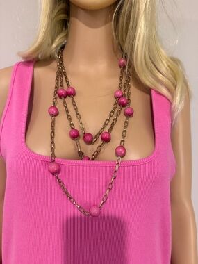 Laila Rowe Layered Pink Bead and Gold Chain Necklace for Women